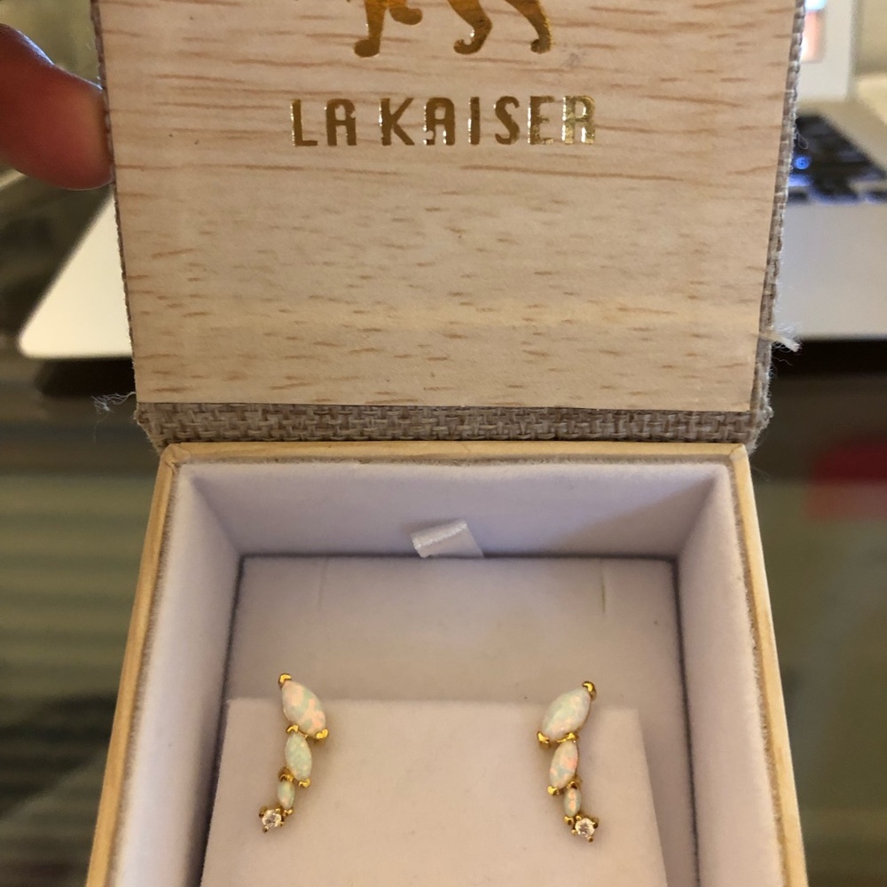 Opal and diamond wing ear climber